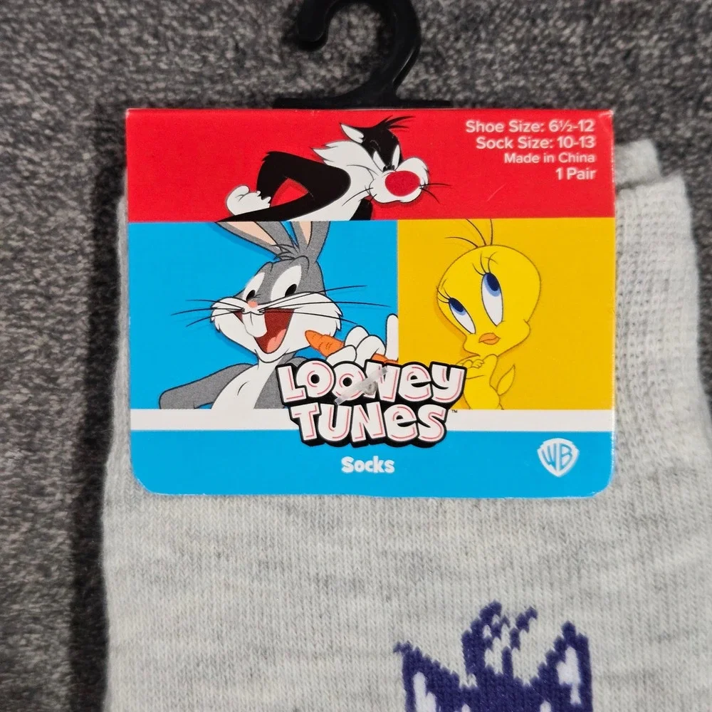 Looney Tunes Sylvester the Cat Take It Easy Gray Crew Socks Shoe‎ Size 6.5-12